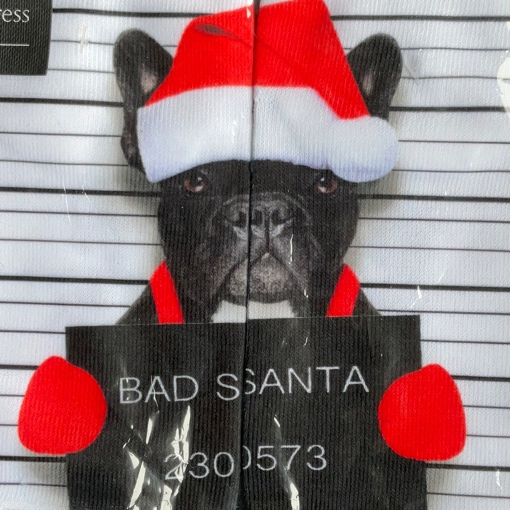 French Bulldog Ankle Socks “Bad Dog” Christmas Socks size M Girls (NWT) SALE ❗️
